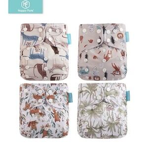 4pc HappyFlute Reusable Cloth Diaper Covers - Adjustable One Size Snaps - New